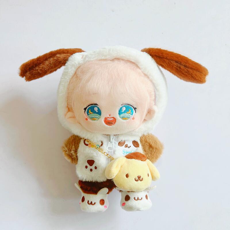 20cm Cotton Doll-White Teddy Brown Puppy Pink Bunny Coat And Trousers