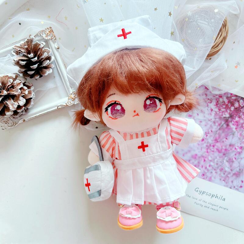 20cm Cotton Doll-Pink And Gray Nurse Dress Set