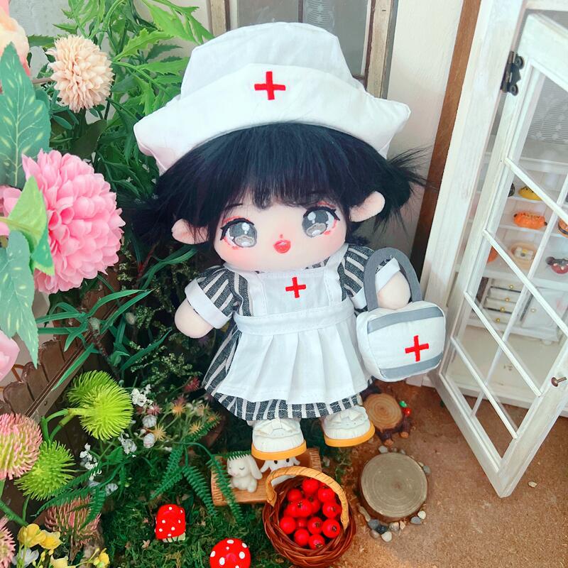 20cm Cotton Doll-Pink And Gray Nurse Dress Set