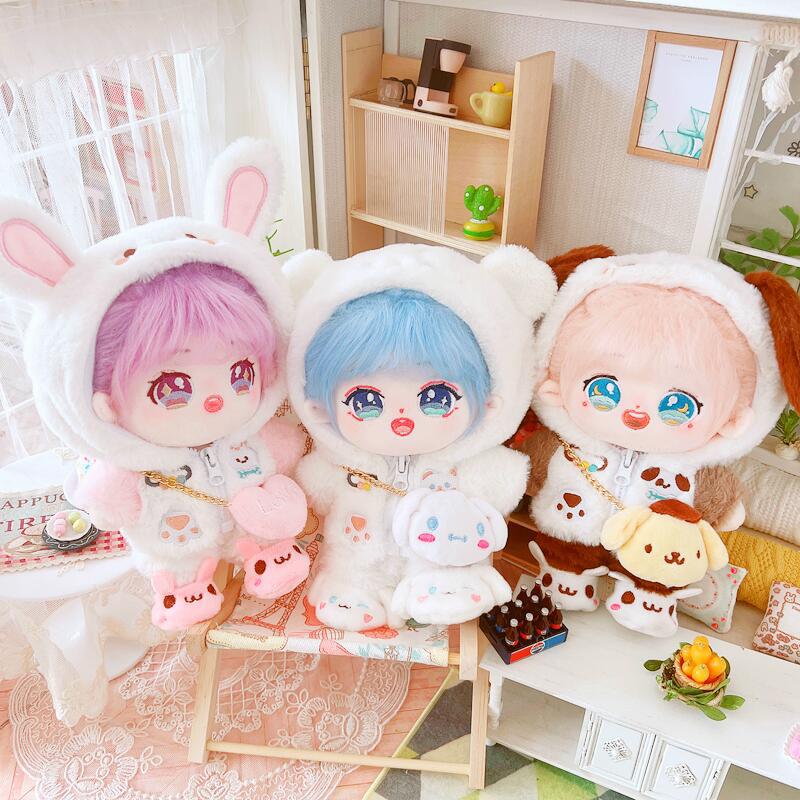 20cm Cotton Doll-White Teddy Brown Puppy Pink Bunny Coat And Trousers