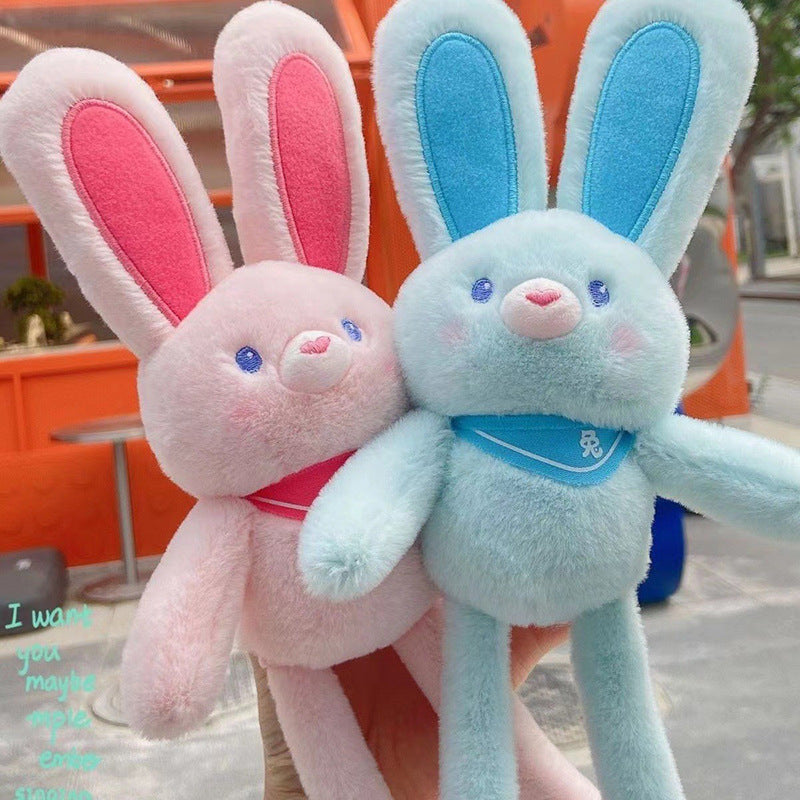 Pulling ears rabbit plush toy jumping rabbit fabric accompanying doll