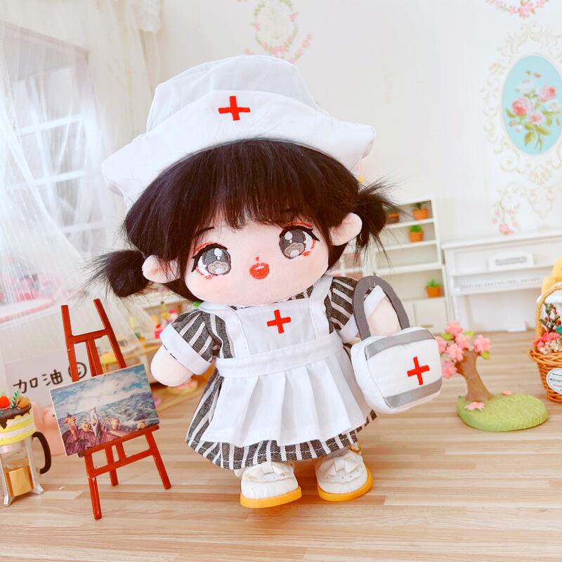 20cm Cotton Doll-Pink And Gray Nurse Dress Set