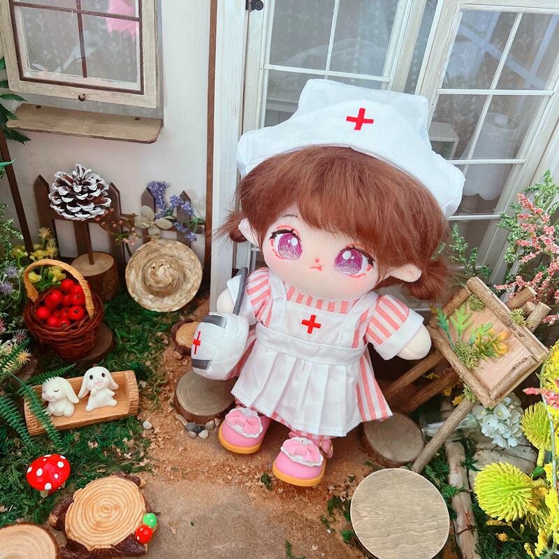 20cm Cotton Doll-Pink And Gray Nurse Dress Set