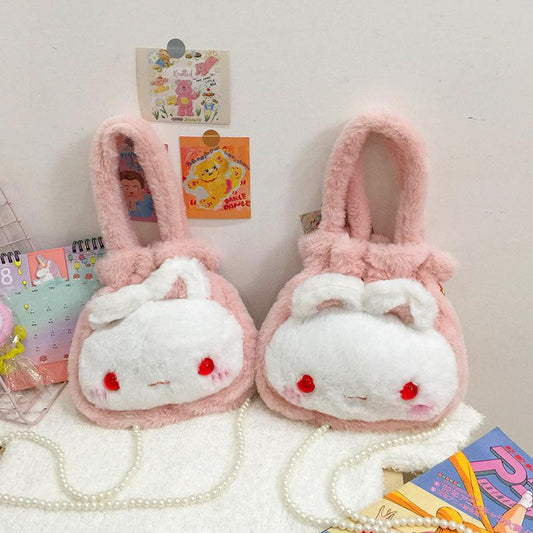 New Sweet Cartoon Bunny Plush Crossbody  Large-capacity Plush Bag